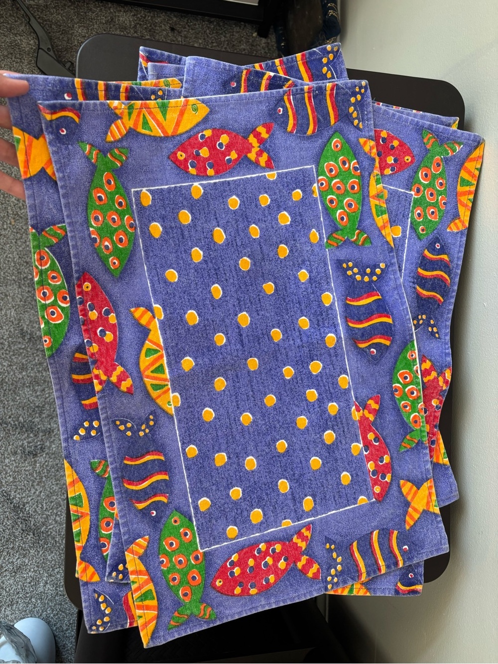 Multicolor Retro Lavender Ocean Fish Dining Room 6 Place Cotton Mats